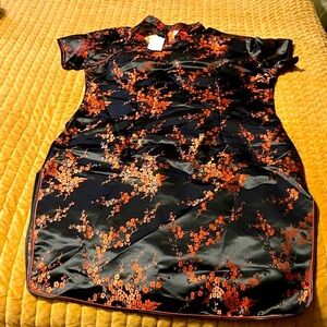 Elegant Black and Red Floral Dress